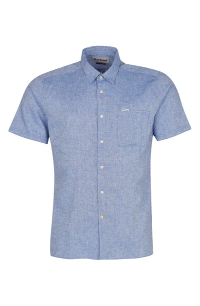Shop Barbour Nelson Linen & Cotton Button-up Shirt In Blue