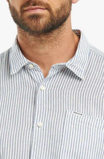 Barbour Deerpark Stripe Short Sleeve Cotton Button-up Shirt In Navy