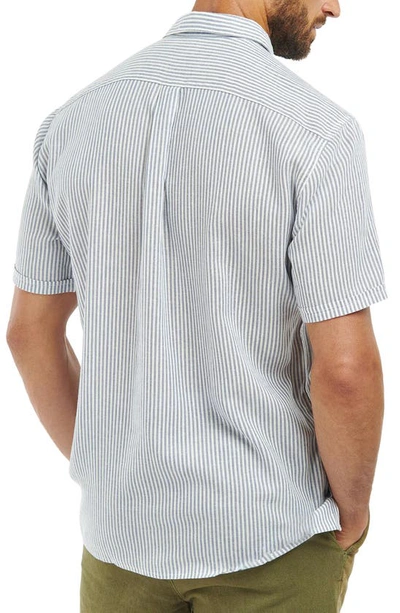 Barbour Deerpark Stripe Short Sleeve Cotton Button-up Shirt In Navy