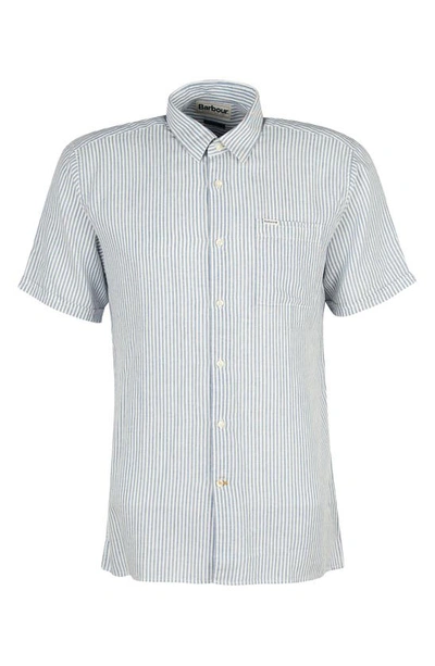 Barbour Deerpark Stripe Short Sleeve Cotton Button-up Shirt In Navy