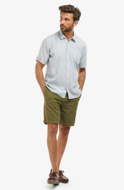 Barbour Deerpark Stripe Short Sleeve Cotton Button-up Shirt In Navy