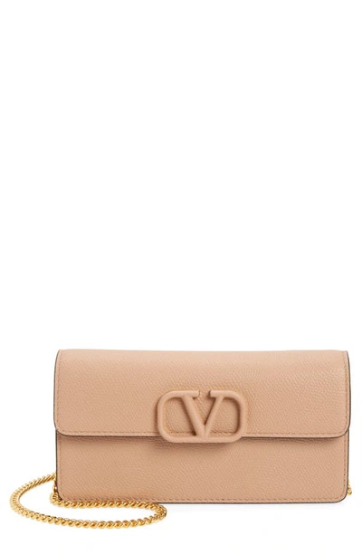 Valentino Garavani Vlogo Leather Wallet On A Chain In Gf9 Rose