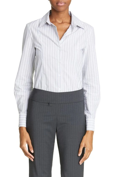 Shop Paloma Wool Line Stripe Bishop Sleeve Cotton Button-up Shirt In Grey