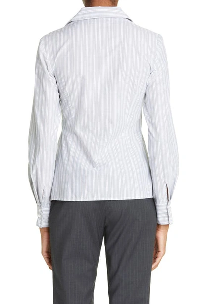 Shop Paloma Wool Line Stripe Bishop Sleeve Cotton Button-up Shirt In Grey
