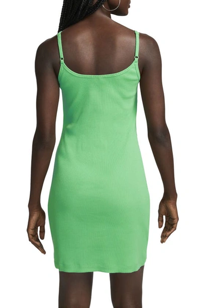 Shop Nike Ribbed Stretch Cotton Minidress In Spring Green/ White