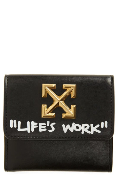 Shop Off-white Jitney Life's Work Quote Leather French Wallet In Black White