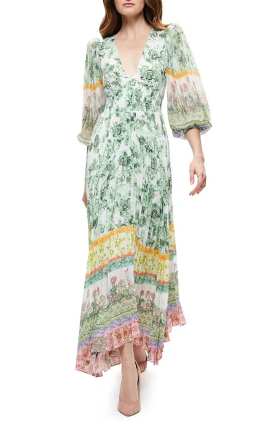 Shop Alice And Olivia Sion Sunburst Pleated Maxi Dress In Efflorescent