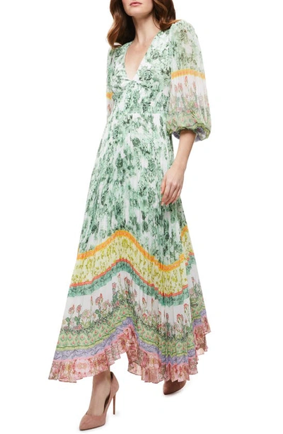 Shop Alice And Olivia Sion Sunburst Pleated Maxi Dress In Efflorescent
