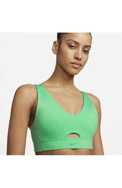 Shop Nike Dri-fit Indy Padded Strappy Cutout Medium Support Sports Bra In Spring Green/ Stadium Green
