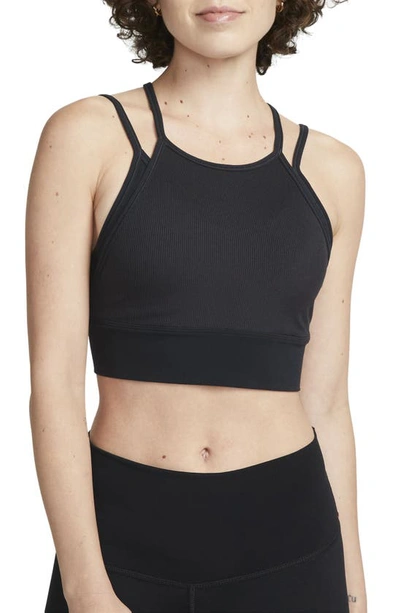 Shop Nike Dri-fit Indy Padded Strappy Light Support Sports Bra In Black/ White