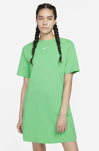 Shop Nike Sportswear Essential T-shirt Dress In Spring Green/ White