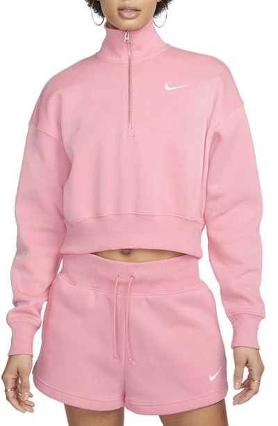 Shop Nike Sportswear Phoenix Fleece Crop Sweatshirt In Coral Chalk/ Sail