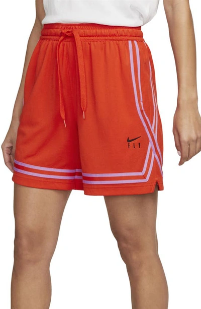 Shop Nike Dri-fit Fly Crossover Basketball Shorts In Picante Red/ Rush Fuchsia