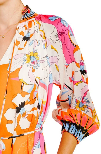 Ciebon Drea Floral Print Long Sleeve Minidress In White Multi