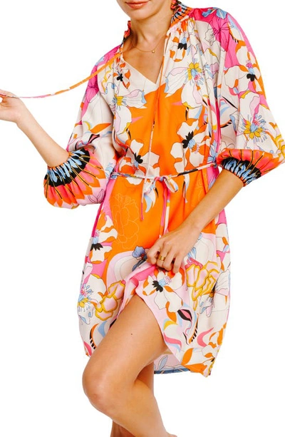 Ciebon Drea Floral Print Long Sleeve Minidress In White Multi
