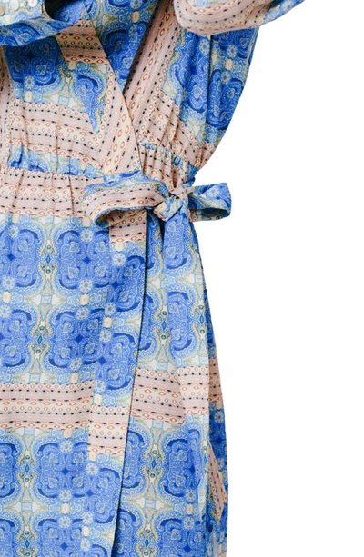Shop Ciebon Rachelle Long Sleeve Wrap Minidress In Blue Multi