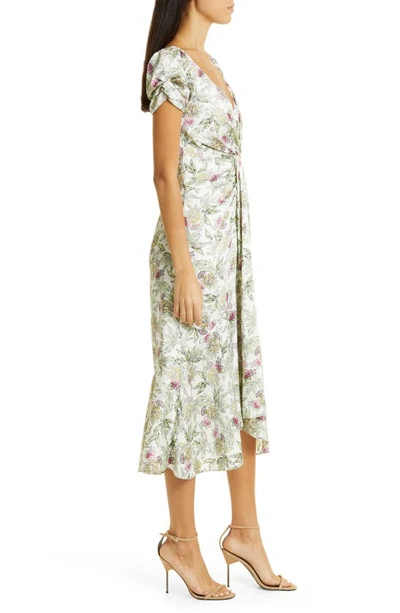 Shop Cinq À Sept Walker Floral Ruched Dress In Green Multi