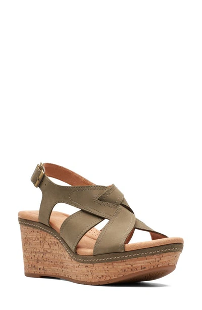 Shop Clarks Elleri Rae Wedge Sandal In Olive Nubuck