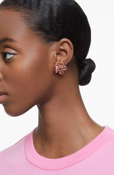 Shop Swarovski Florere Crystal Stud Earrings In Pink
