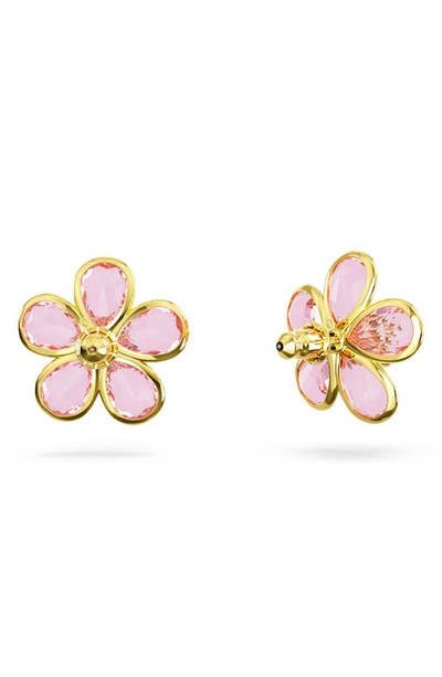 Shop Swarovski Florere Crystal Stud Earrings In Pink