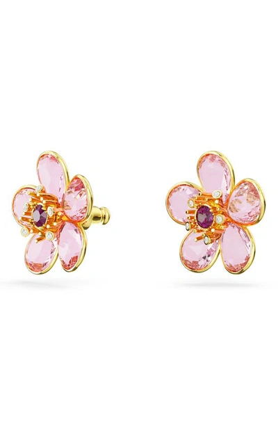 Shop Swarovski Florere Crystal Stud Earrings In Pink