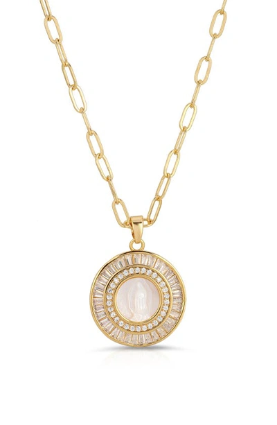 Shop Joy Dravecky Mother Mary Mother-of-pearl Pendant Necklace In White Cz/ Gold