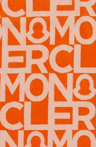 Shop Moncler Tema 3 Allover Logo Beach Towel In Orange