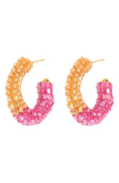 Shop Ayounik Beaded Glass Hoop Earrings In Pink Multi