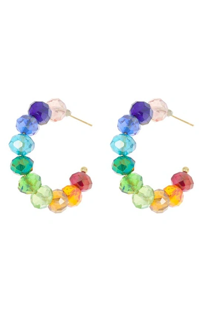 Shop Ayounik Crystal Beaded Hoop Earrings In Rainbow Multi