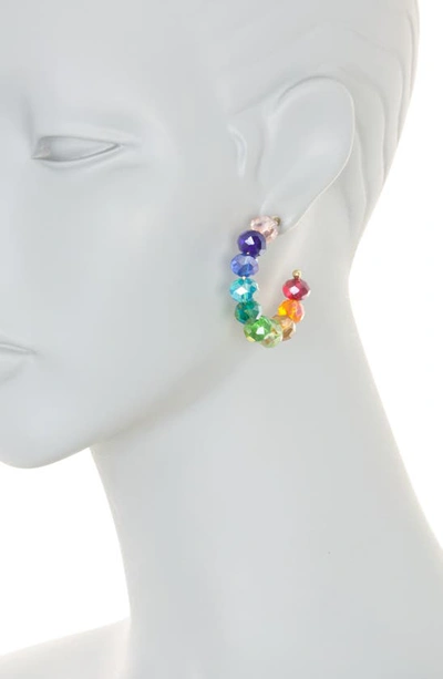Shop Ayounik Crystal Beaded Hoop Earrings In Rainbow Multi