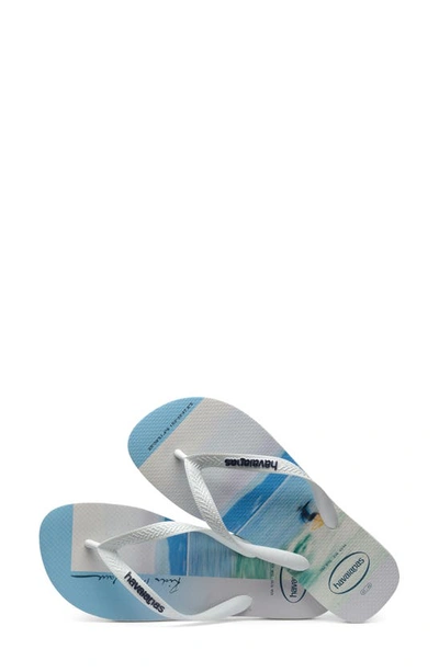 Shop Havaianas 'hype' Flip Flop In White/ White/ Navy Blue