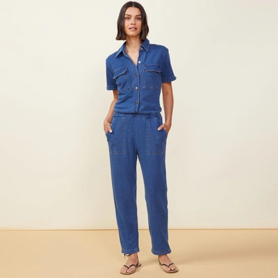 Monrow Indigo French Terry Jumpsuit In Indigo