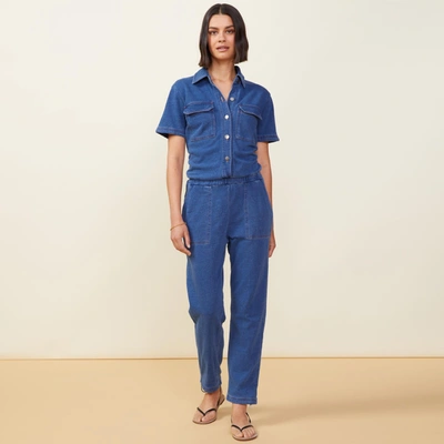 Monrow Indigo French Terry Jumpsuit In Indigo