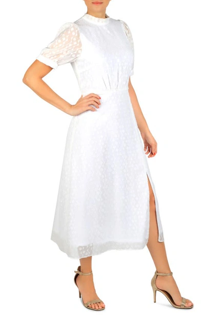 Julia Jordan Geo Print Puff Sleeve Midi Dress In Ivory
