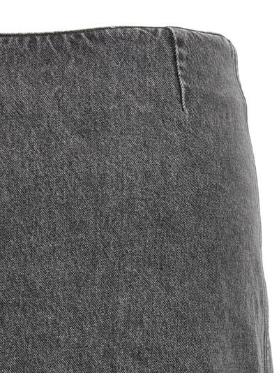 Shop Ganni Jewel Button Denim Skirt In Gray