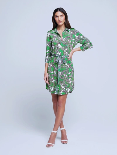 Shop L Agence Addison Shirt Dress In Grass Green Multi Small Paisley