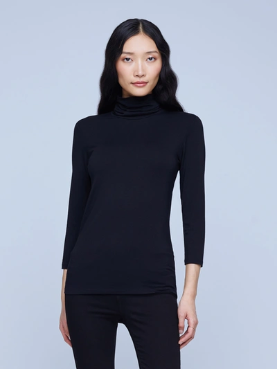 L Agence Aja Tortoiseshell Print Jersey Turtleneck Top In Black