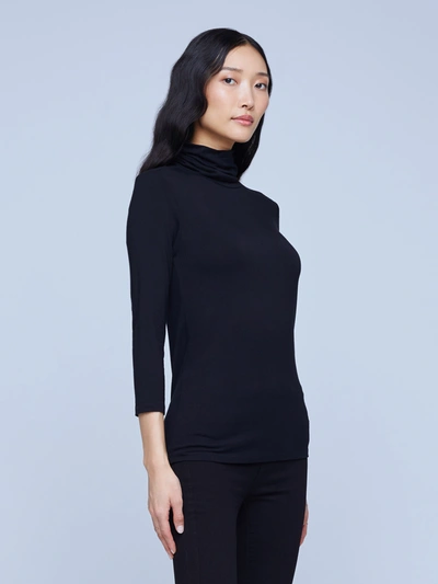 L Agence Aja Tortoiseshell Print Jersey Turtleneck Top In Black