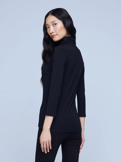 L Agence Aja Tortoiseshell Print Jersey Turtleneck Top In Black