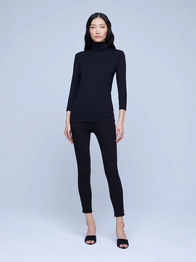 L Agence Aja Tortoiseshell Print Jersey Turtleneck Top In Black
