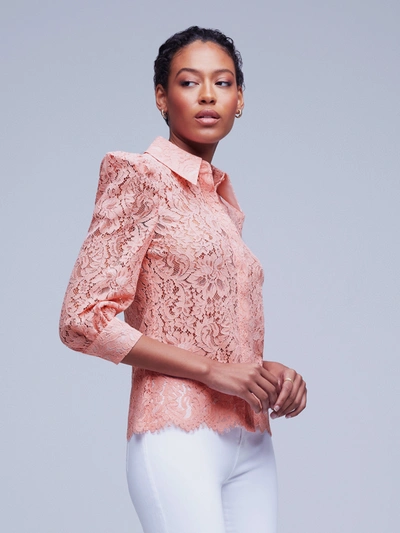L Agence Andrea Lace Button-front Blouse In Rose Tan