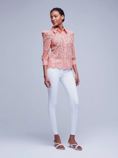 L Agence Andrea Lace Button-front Blouse In Rose Tan