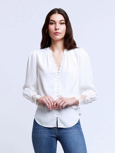 L'agence Ava Lace Cuff Button-up Blouse In Ivory
