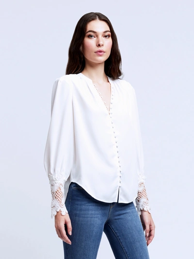 L'agence Ava Lace Cuff Button-up Blouse In Ivory