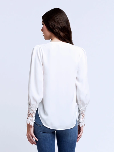 L'agence Ava Lace Cuff Button-up Blouse In Ivory