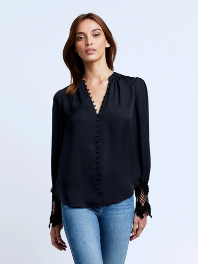 L'agence Ava Lace-trimmed Crepe De Chine Top In Black