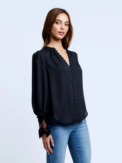 L'agence Ava Lace-trimmed Crepe De Chine Top In Black