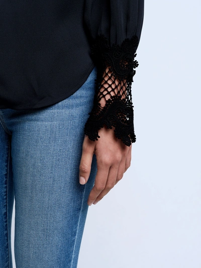 L'agence Ava Lace-trimmed Crepe De Chine Top In Black