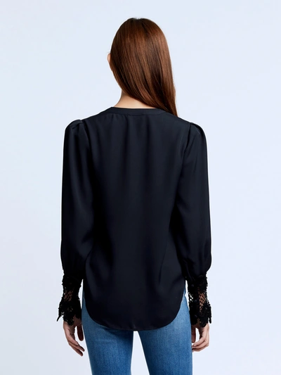 L'agence Ava Lace-trimmed Crepe De Chine Top In Black