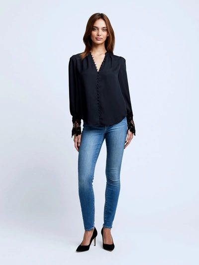 L'agence Ava Lace-trimmed Crepe De Chine Top In Black
